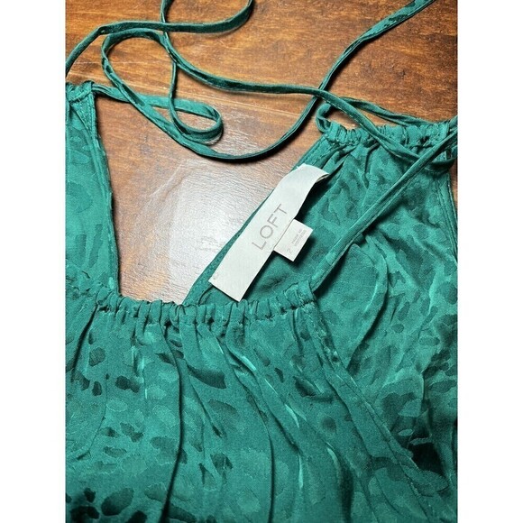 Loft Emerald Satin Cheetah print Cocktail Maxi Dress Sz 2 - Picture 8 of 9